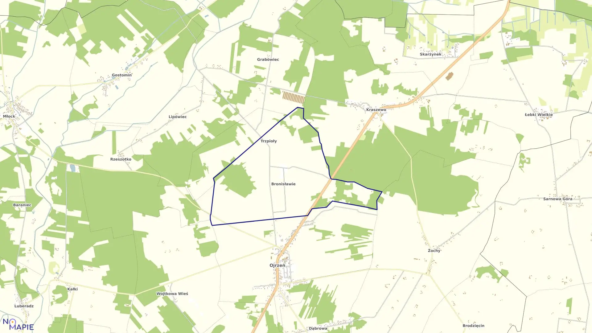 Mapa obrębu BRONISŁAWIE w gminie Ojrzeń