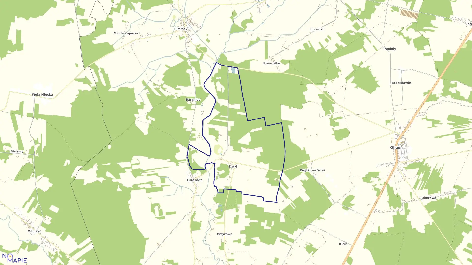 Mapa obrębu KAŁKI w gminie Ojrzeń