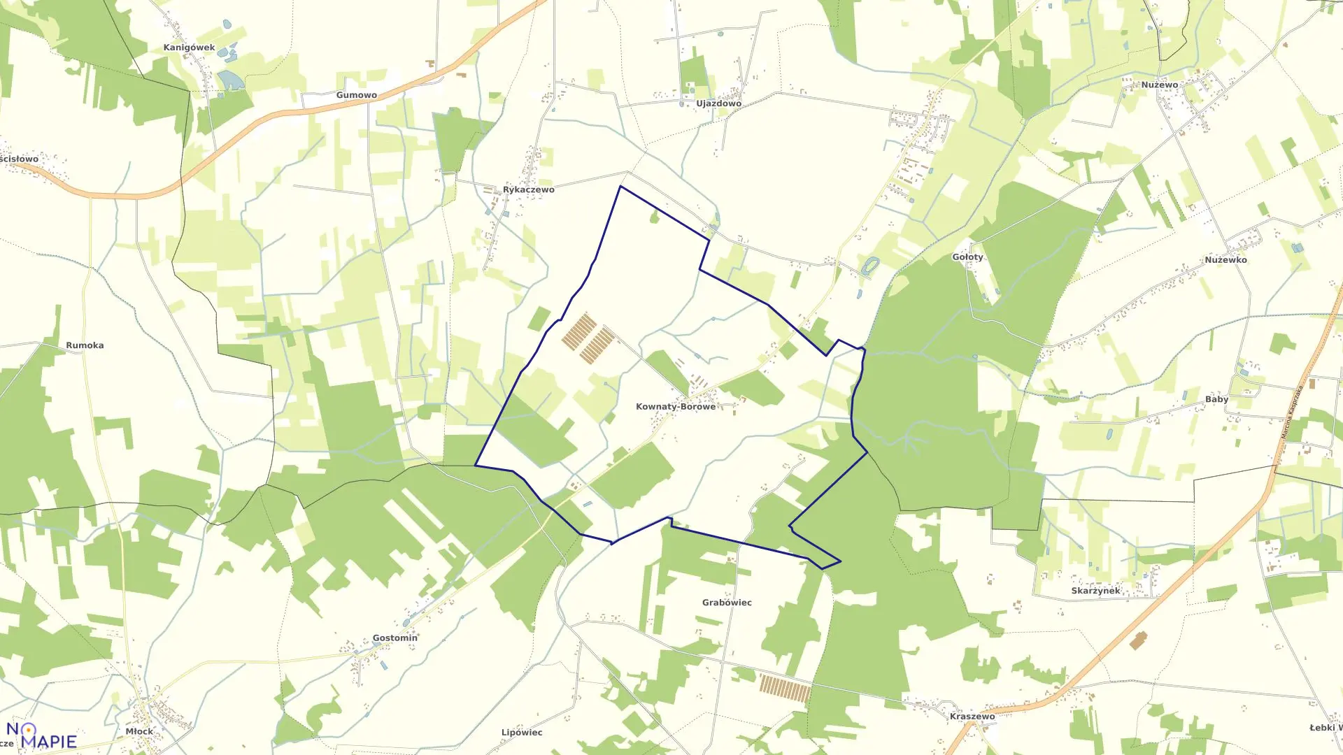 Mapa obrębu KOWNATY BOROWE w gminie Ojrzeń